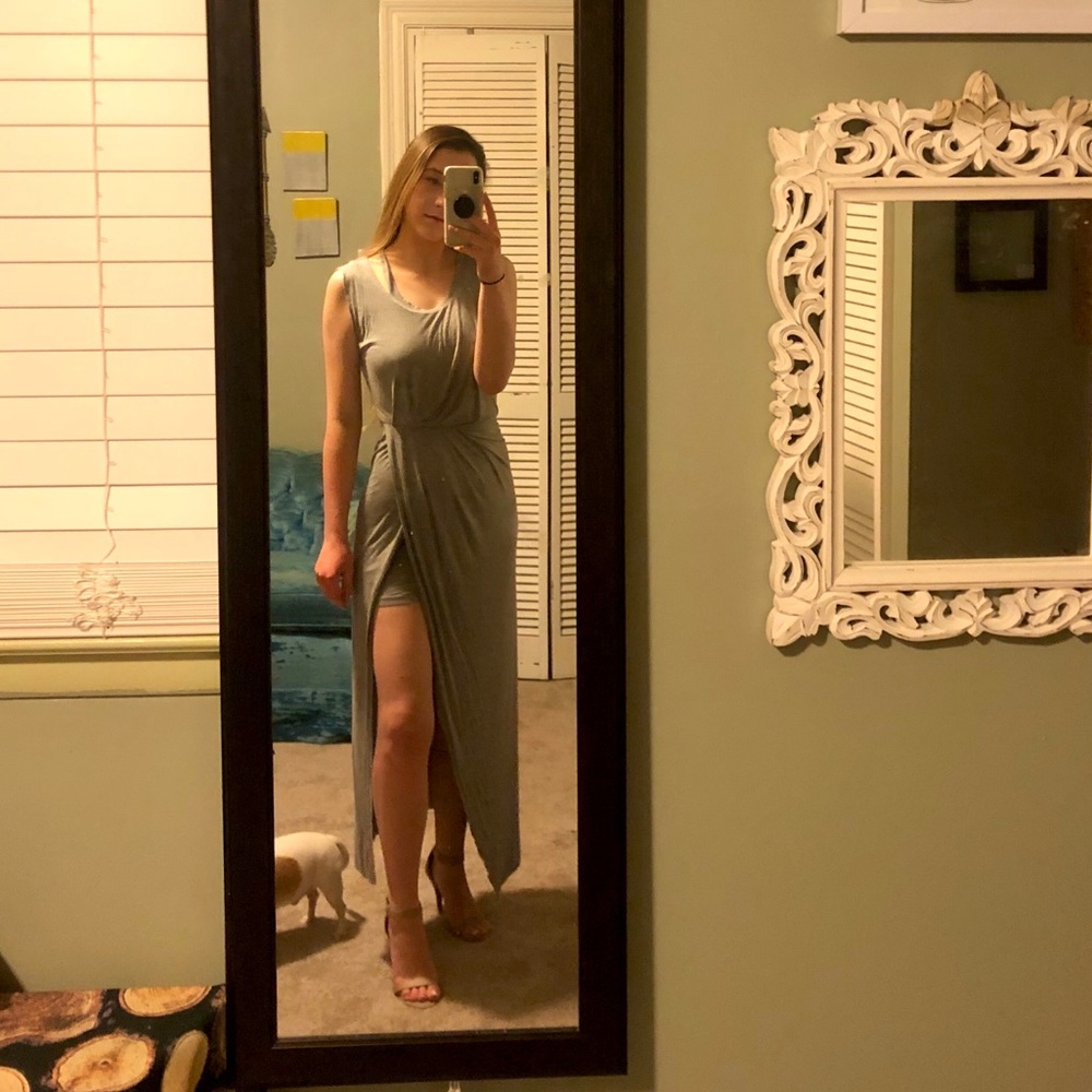 Cute & classy grey dress with a slit